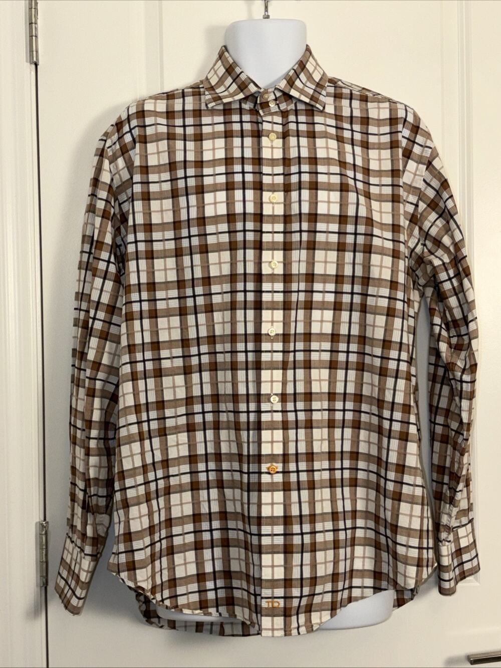 Thomas Dean Men's Shirt XL Plaid Check Button Up Long Sleeve Cotton Multicolor